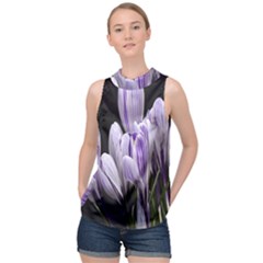 Crocus Flowers Purple Flowers Spring Nature High Neck Satin Top