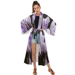 Crocus Flowers Purple Flowers Spring Nature Maxi Kimono by Ravend