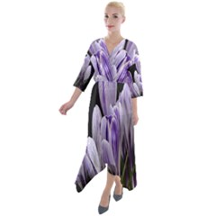 Crocus Flowers Purple Flowers Spring Nature Quarter Sleeve Wrap Front Maxi Dress