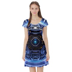 Ai Generated Digital Technology Computer Internet Short Sleeve Skater Dress