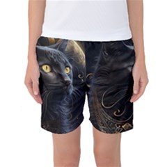 Ai Generated Cat Moon Feline Cute Women s Basketball Shorts by Ravend