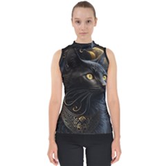 Ai Generated Cat Moon Feline Cute Mock Neck Shell Top