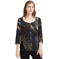 Ai Generated Cat Moon Feline Cute Chiffon Quarter Sleeve Blouse by Ravend