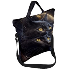 Ai Generated Cat Moon Feline Cute Fold Over Handle Tote Bag