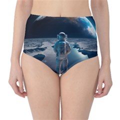 Ai Generated Space Astronaut Universe Moon Earth Classic High-waist Bikini Bottoms by Ravend