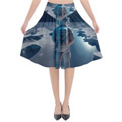 Ai Generated Space Astronaut Universe Moon Earth Flared Midi Skirt