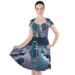 Ai Generated Space Astronaut Universe Moon Earth Cap Sleeve Midi Dress