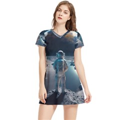 Ai Generated Space Astronaut Universe Moon Earth Women s Sports Skirt by Ravend