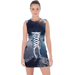 Ai Generated Space Astronaut Universe Moon Earth Lace Up Front Bodycon Dress