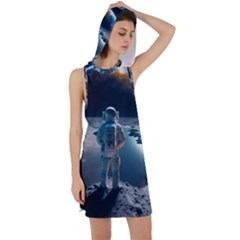 Ai Generated Space Astronaut Universe Moon Earth Racer Back Hoodie Dress