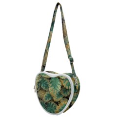 Colored Close Up Plants Leaves Pattern Heart Shoulder Bag