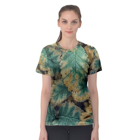 Colored Close Up Plants Leaves Pattern Women s Sport Mesh Tee by dflcprintsclothing
