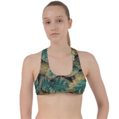 Colored Close Up Plants Leaves Pattern Criss Cross Racerback Sports Bra by dflcprintsclothing