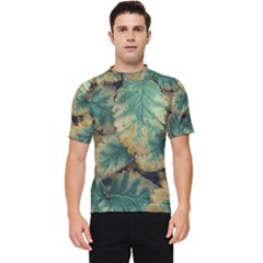 Colored Close Up Plants Leaves Pattern Men s Short Sleeve Rash Guard by dflcprintsclothing