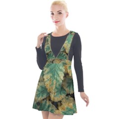 Colored Close Up Plants Leaves Pattern Plunge Pinafore Velour Dress by dflcprintsclothing