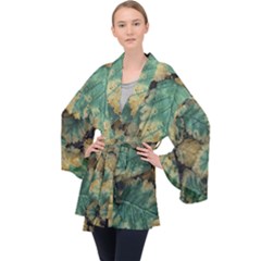 Colored Close Up Plants Leaves Pattern Long Sleeve Velvet Kimono  by dflcprintsclothing