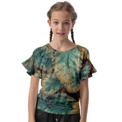 Colored Close Up Plants Leaves Pattern Kids  Cut Out Flutter Sleeves by dflcprintsclothing