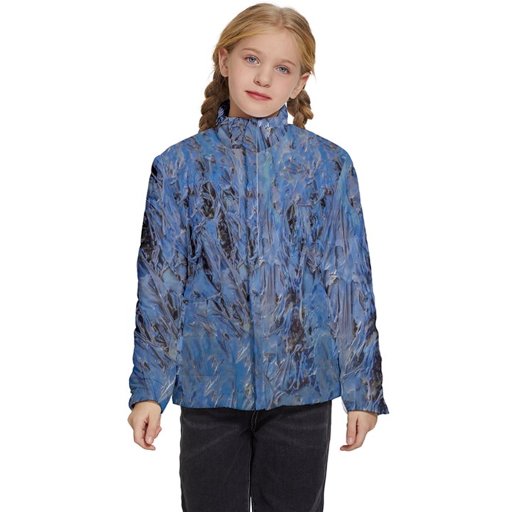 Blue Abstract Texture Print Kids  Puffer Bubble Jacket Coat
