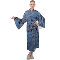 Blue Abstract Texture Print Maxi Velvet Kimono by dflcprintsclothing