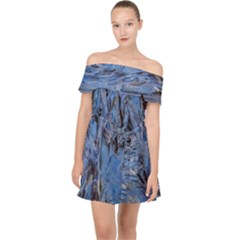 Blue Abstract Texture Print Off Shoulder Chiffon Dress by dflcprintsclothing