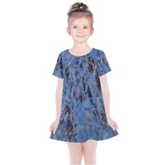 Blue Abstract Texture Print Kids  Simple Cotton Dress by dflcprintsclothing