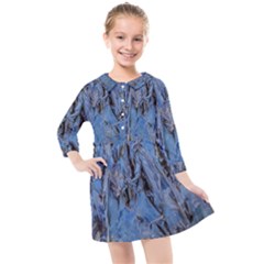 Blue Abstract Texture Print Kids  Quarter Sleeve Shirt Dress by dflcprintsclothing