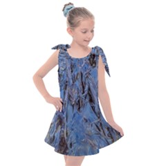 Blue Abstract Texture Print Kids  Tie Up Tunic Dress by dflcprintsclothing