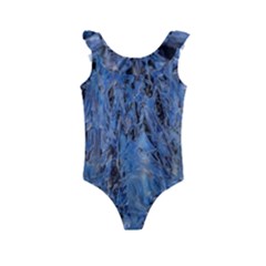 Blue Abstract Texture Print Kids  Frill Swimsuit by dflcprintsclothing