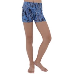 Blue Abstract Texture Print Kids  Lightweight Velour Yoga Shorts by dflcprintsclothing