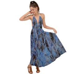 Blue Abstract Texture Print Backless Maxi Beach Dress by dflcprintsclothing