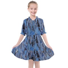 Blue Abstract Texture Print Kids  All Frills Chiffon Dress by dflcprintsclothing