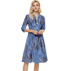 Blue Abstract Texture Print Classy Knee Length Dress