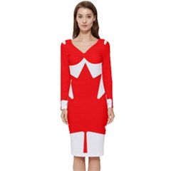 Canada Flag Canadian Flag View Long Sleeve V-neck Bodycon Dress 