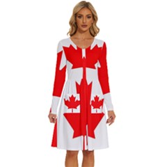 Canada Flag Canadian Flag View Long Sleeve Dress With Pocket