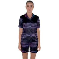 Abstract Wave Digital Design Space Energy Fractal Satin Short Sleeve Pajamas Set by Ravend
