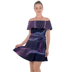 Abstract Wave Digital Design Space Energy Fractal Off Shoulder Velour Dress