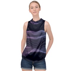 Abstract Wave Digital Design Space Energy Fractal High Neck Satin Top