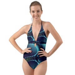 Fractal Abstract Art Artwork Design Wallpaper Halter Cut-out One Piece Swimsuit