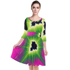 Fractal Art Math Abstract Artwork Pink Magenta Quarter Sleeve Waist Band Dress