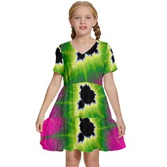 Fractal Art Math Abstract Artwork Pink Magenta Kids  Short Sleeve Tiered Mini Dress by Ravend