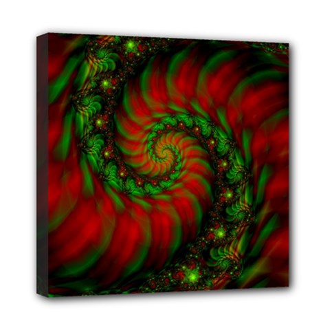Fractal Green Red Spiral Happiness Vortex Spin Mini Canvas 8  X 8  (stretched)
