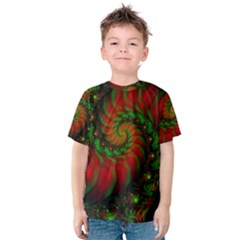 Fractal Green Red Spiral Happiness Vortex Spin Kids  Cotton Tee