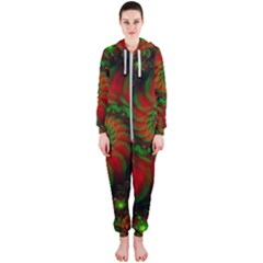 Fractal Green Red Spiral Happiness Vortex Spin Hooded Jumpsuit (ladies) by Ravend