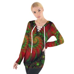 Fractal Green Red Spiral Happiness Vortex Spin Tie Up Tee by Ravend