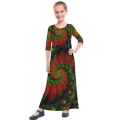 Fractal Green Red Spiral Happiness Vortex Spin Kids  Quarter Sleeve Maxi Dress