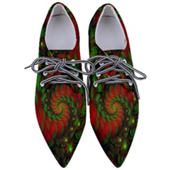 Fractal Green Red Spiral Happiness Vortex Spin Pointed Oxford Shoes by Ravend