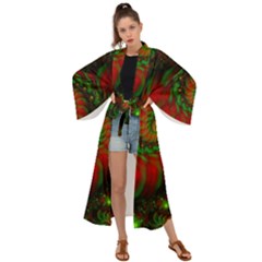 Fractal Green Red Spiral Happiness Vortex Spin Maxi Kimono by Ravend