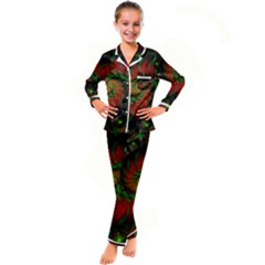 Fractal Green Red Spiral Happiness Vortex Spin Kid s Satin Long Sleeve Pajamas Set by Ravend