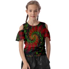 Fractal Green Red Spiral Happiness Vortex Spin Kids  Butterfly Cutout Tee by Ravend