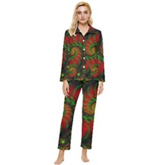 Fractal Green Red Spiral Happiness Vortex Spin Womens  Long Sleeve Velvet Pocket Pajamas Set by Ravend